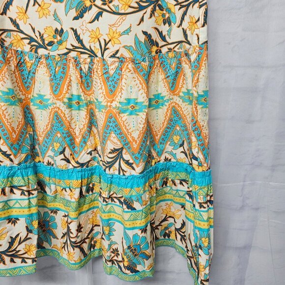 Jones Wear Blue Orange Floral Boho Peasant Skirt Hippie Festival Retro A-Line 16 - Picture 6 of 11